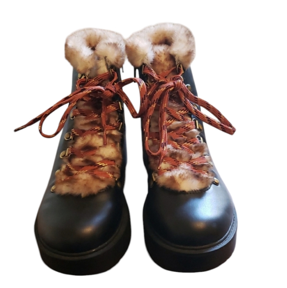 AEO Lug Sole Lace Up Faux Fur Lined Ankle Boots